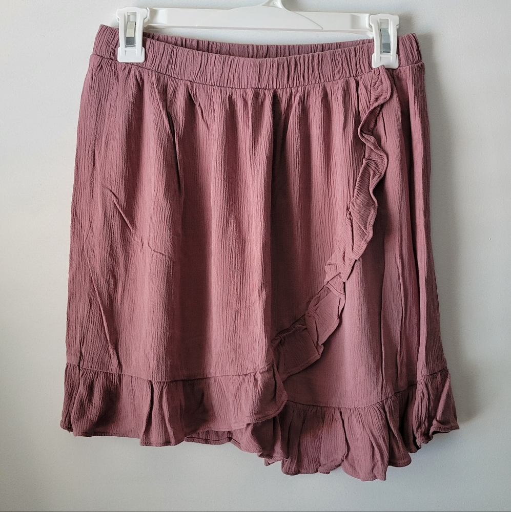 Pink Rose faux wrap ruffle skirt